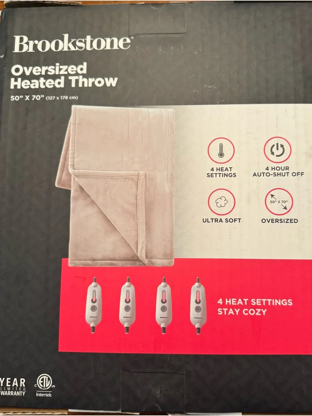 Brookstone Oversized Heated Throw - Taupe